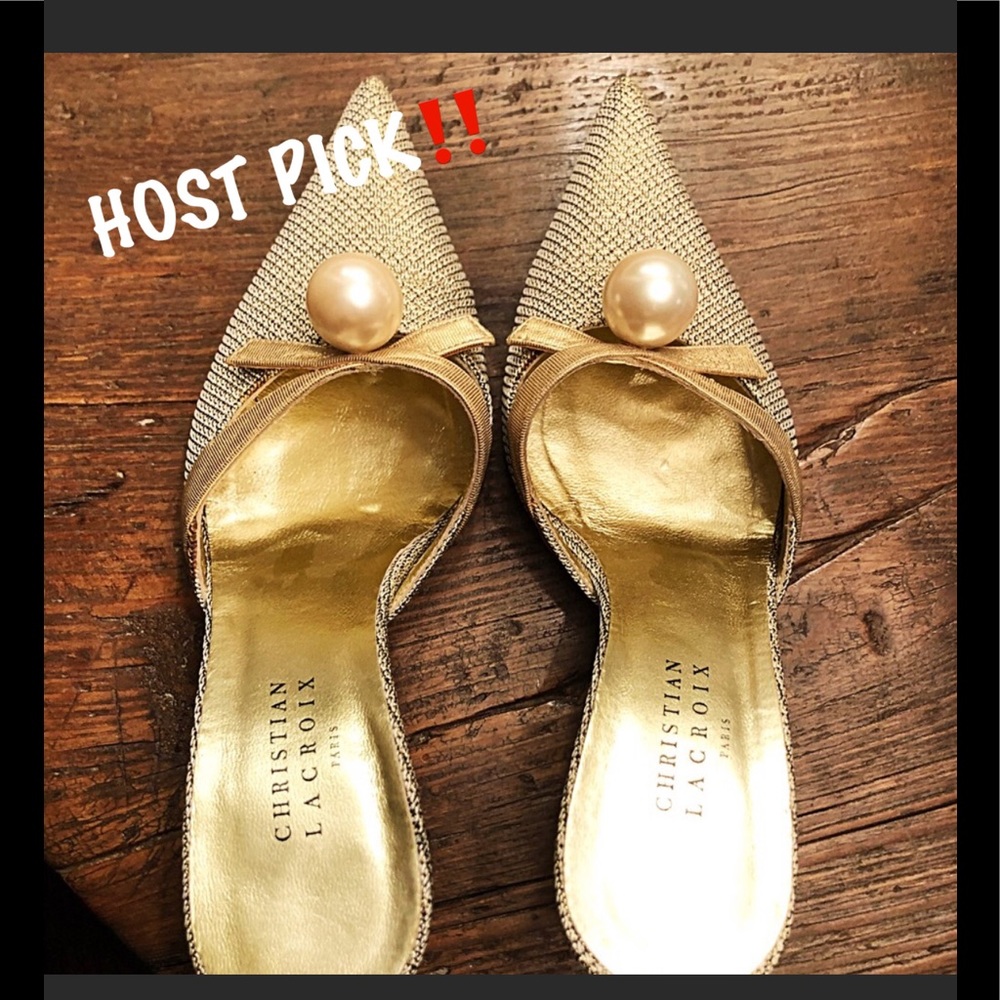 Christian Lacroix Pearl Metallic Gold Slides 7.5 - Picture 2 of 7